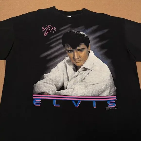 Vintage 1988 Elvis Presley Neon Graphic Shirt Black USA Made Size XXL - Picture 2 of 7